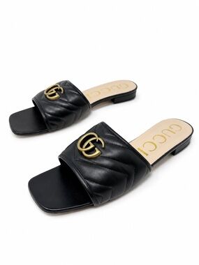 Gucci Jolie GG Leather Flat Slide Sandals Womens Size EU 42